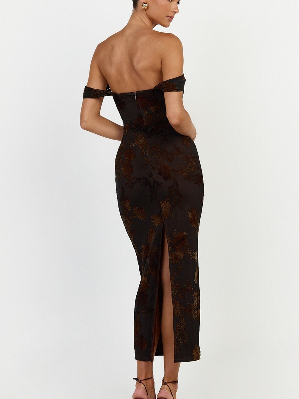 Showpo Karlene Midi Dress - Ruched Corset Burnout Dress - Picture 2 of 4